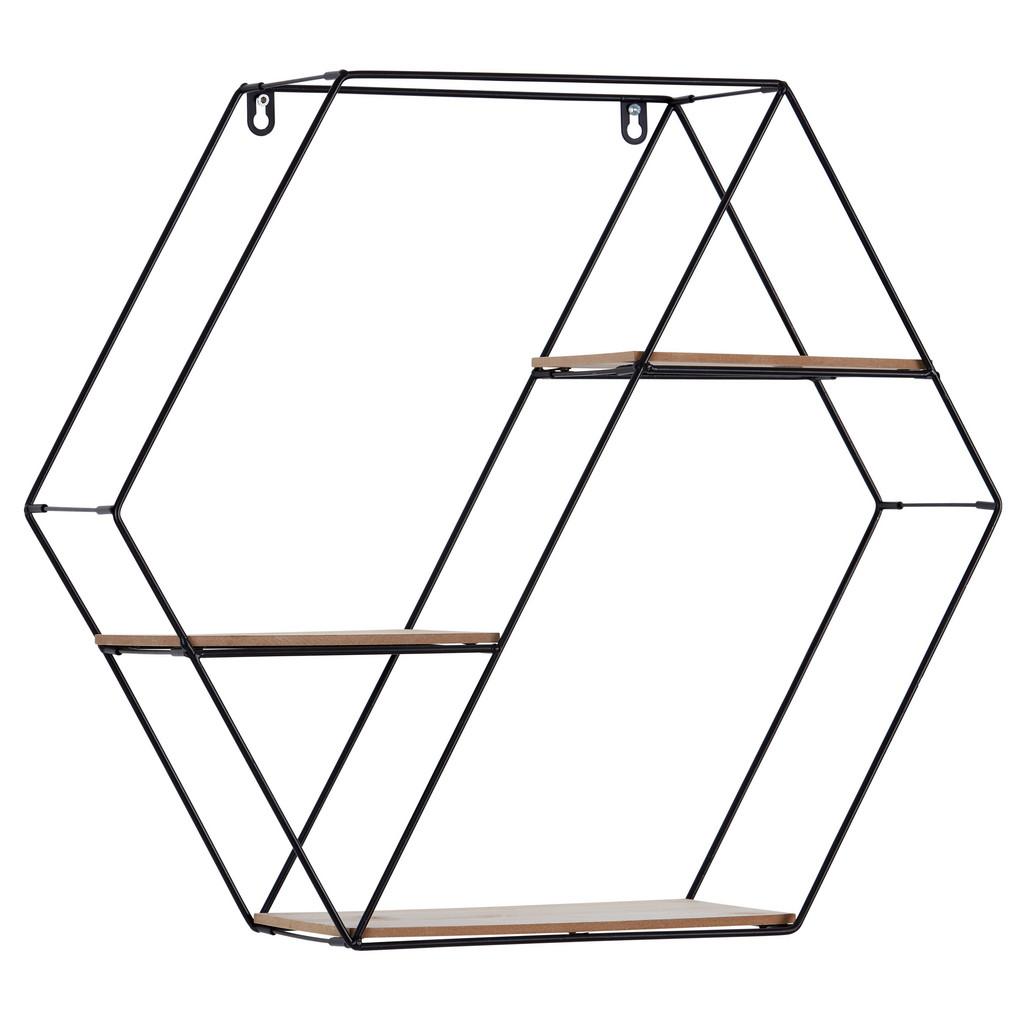 Wandregal Rom B: 58 Cm Schwarz Metall/holzdekor 3 Fächer