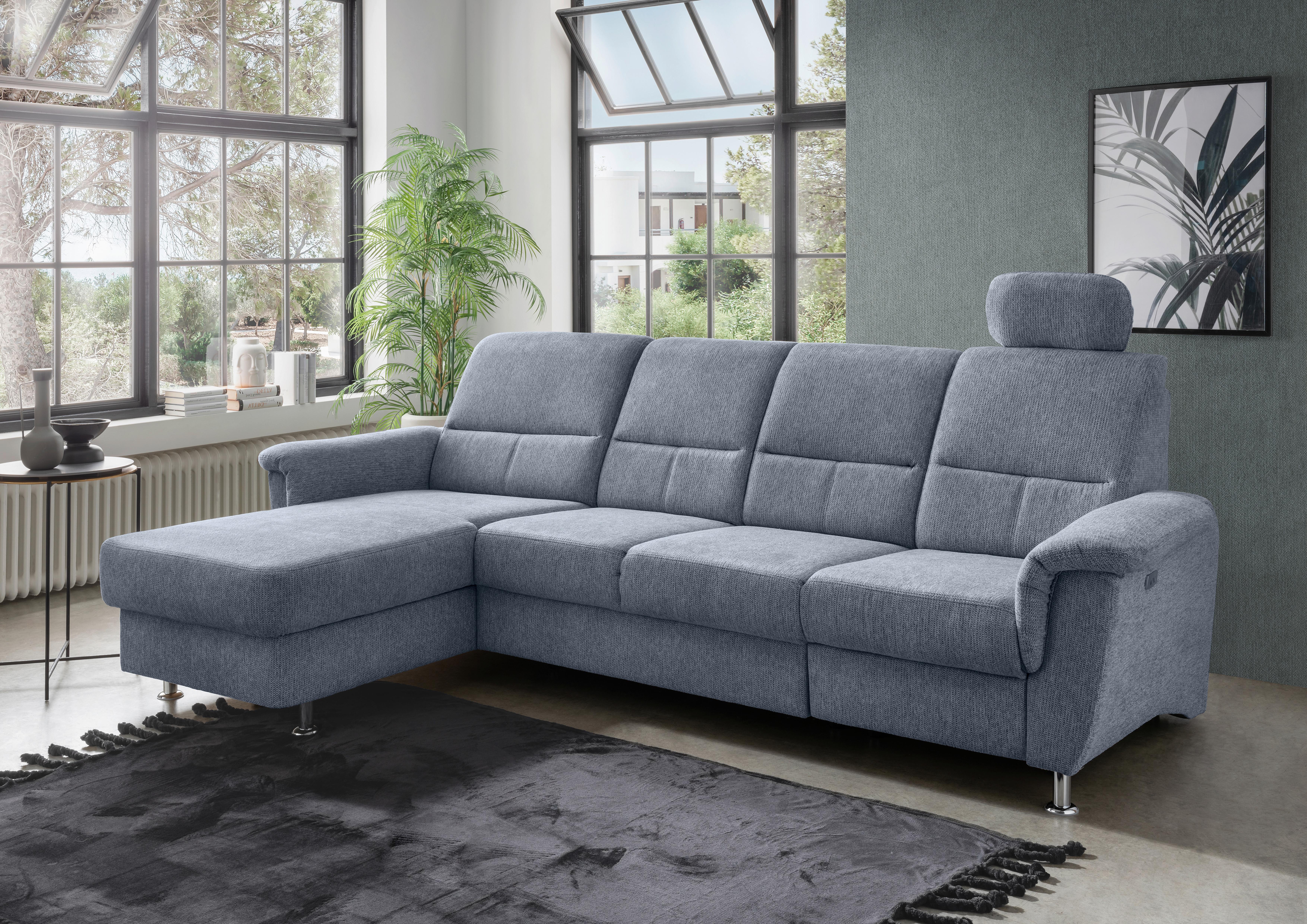 Ecksofa mit Relaxfunktion Parole Hellblau Chenille - Chromfarben/Hellblau, KONVENTIONELL, Textil (165/292cm) - Livetastic