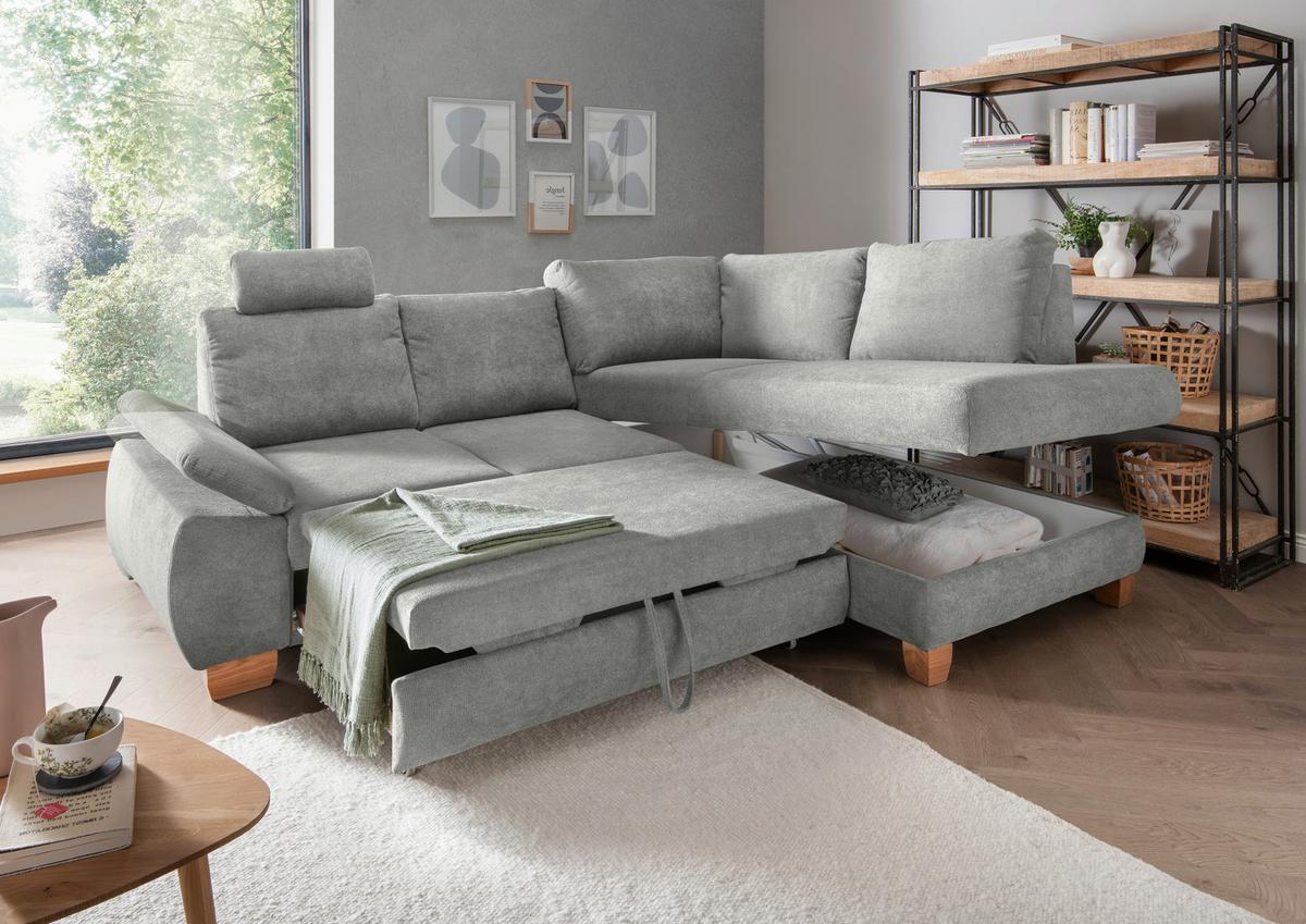 Eckschlafsofa Positano Hellgrau S: 261x206 Cm - Wildeiche/Hellgrau, MODERN, Textil (261/206cm) - Livetastic