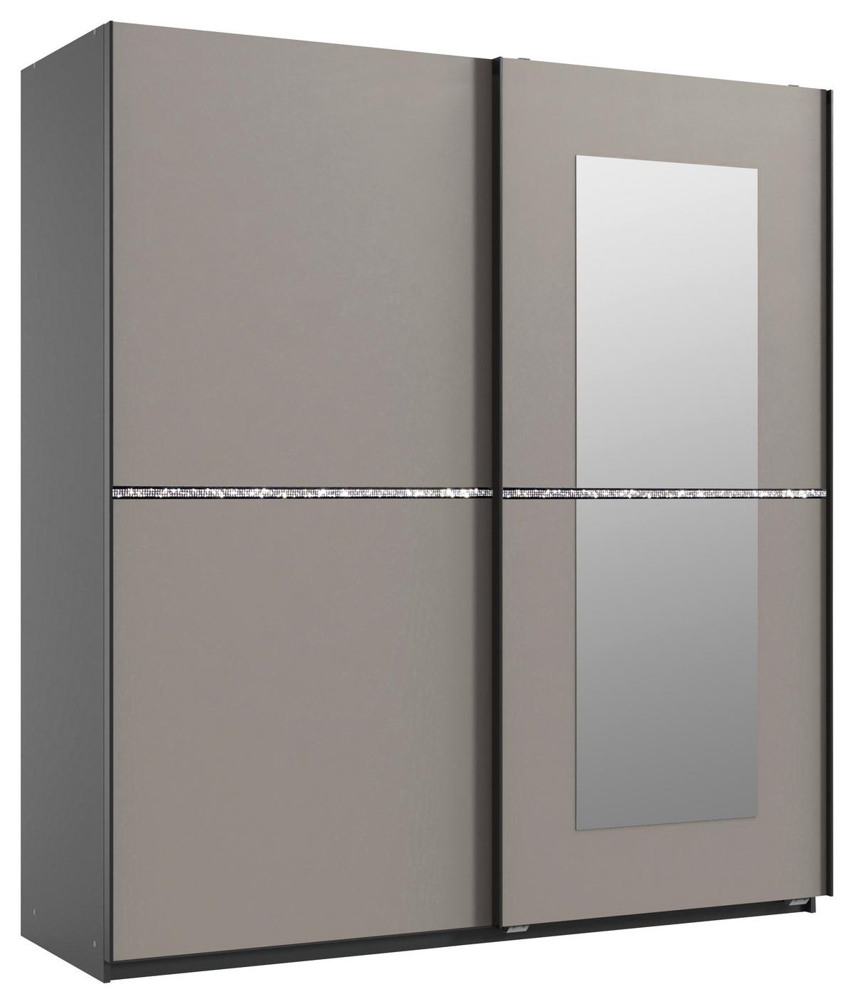 Schwebetürenschrank Dundee Graphitfarben B: 180 cm - Graphitfarben/Sahara, MODERN, Glas/Holzwerkstoff (180/198/64cm) - MID.YOU