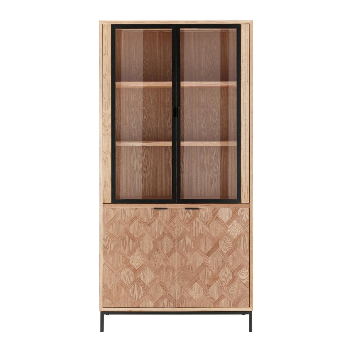 Vitrína MILANO jasan - šedá/černá, Moderní, kov/dřevo (90/186/40cm) - Bessagi Home