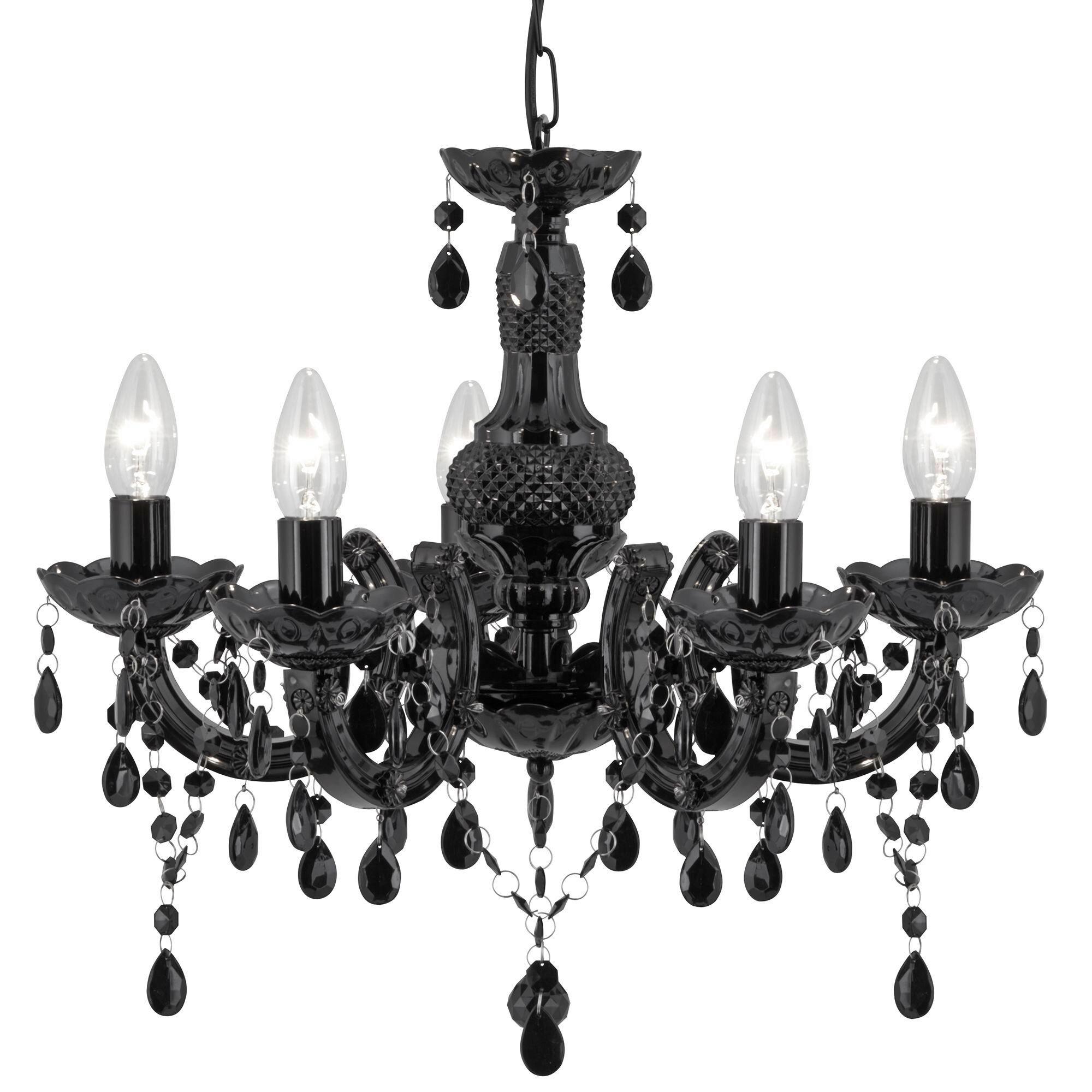 Kronleuchter Marie Therese 5xE14 Schwarz, Kunststoff/Glas