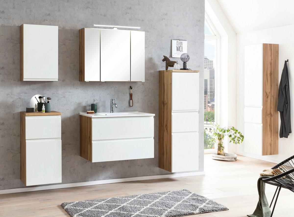 Badezimmer Unterschrank Varese BxH 40x79 cm Weiß/Holz Dekor - Eiche Wotan/Weiß, MODERN, Holzwerkstoff (40/79/35cm) - Held