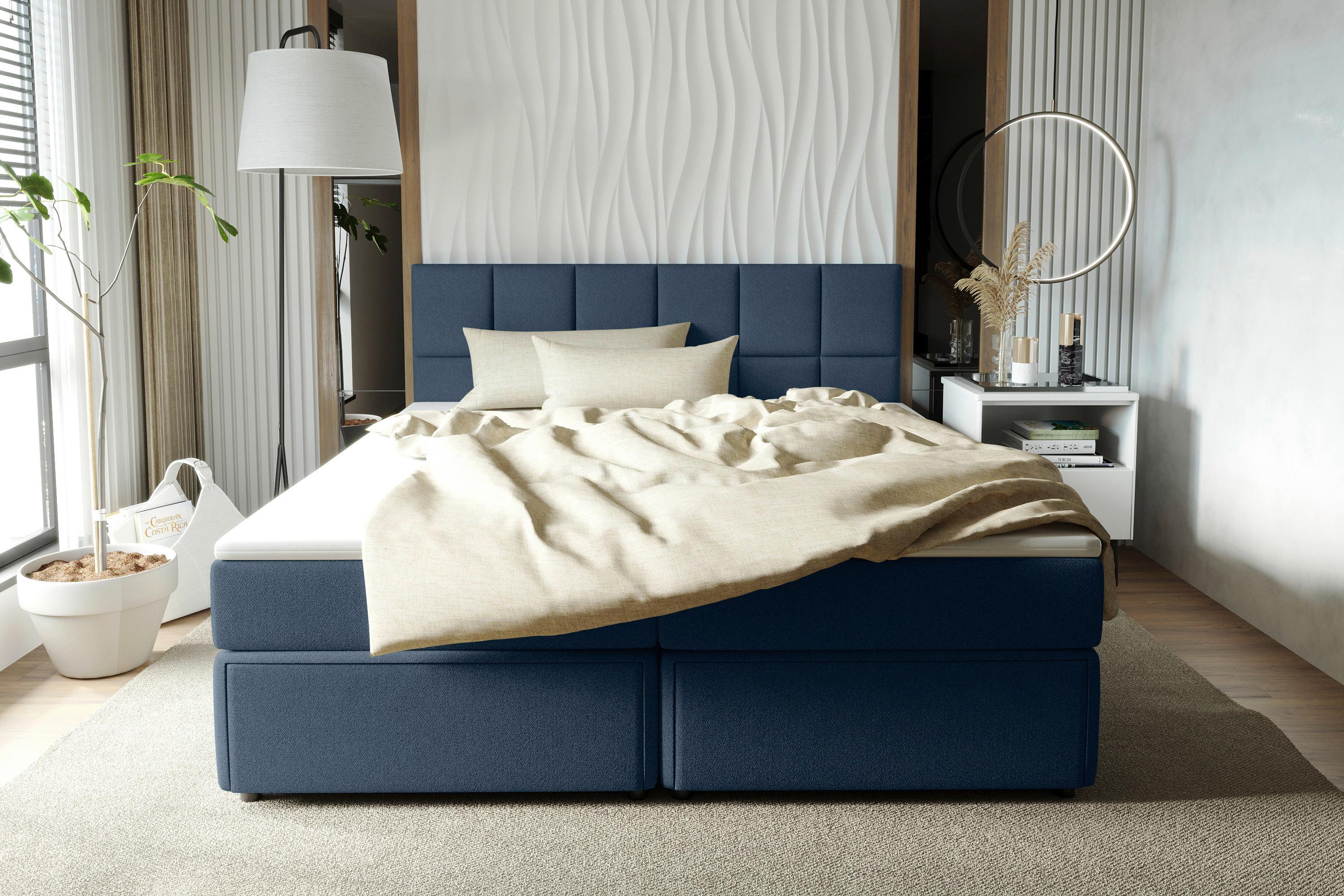 Boxspringbett Garda mit Topper 180x200 - Blau/Schwarz, KONVENTIONELL, Holzwerkstoff/Textil (180/200cm)