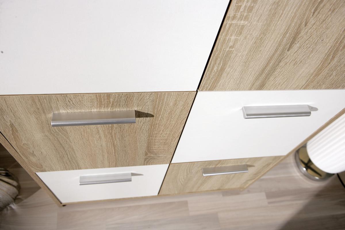 Highboard B 77cm Egadi, Sonoma Eiche Dekor/Weiß - Weiß/Sonoma Eiche, Basics, Holzwerkstoff (77/115/30cm) - MID.YOU