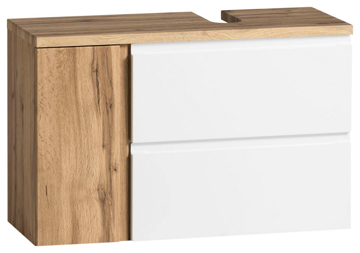 Waschbeckenunterschrank Varese B: 85 Cm Wotaneiche Dekor/weiß - Eiche Wotan/Weiß, MODERN, Holzwerkstoff (85/56/35cm) - Held