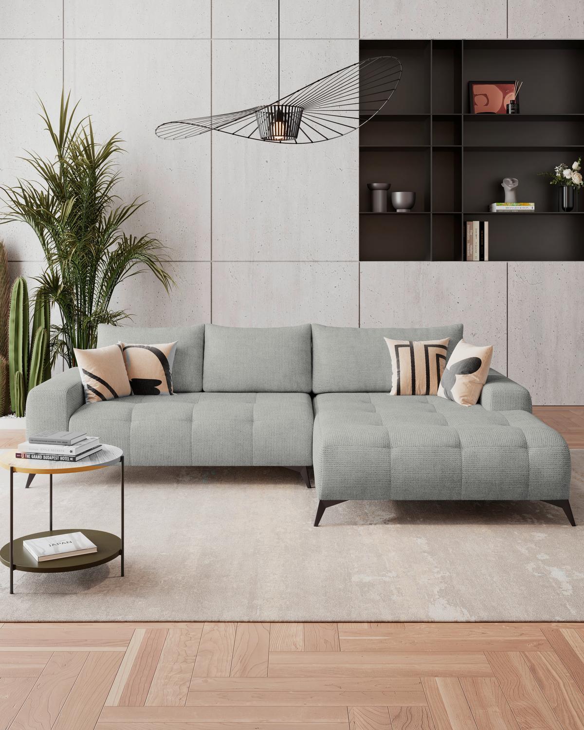 Ecksofa mit Schlaffunktion & Bettkasten Mauro Hellgrau - Hellgrau/Schwarz, Trend, Textil (290/175cm) - Luca Bessoni