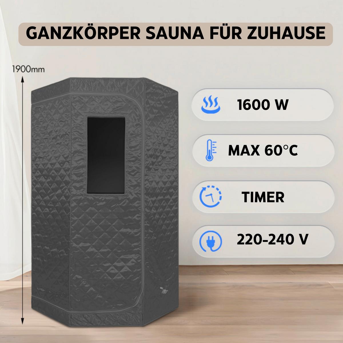 Sauna Tragbare Dampfsauna - Schwarz, KONVENTIONELL, Kunststoff (90/190/90cm) - Sanotechnik
