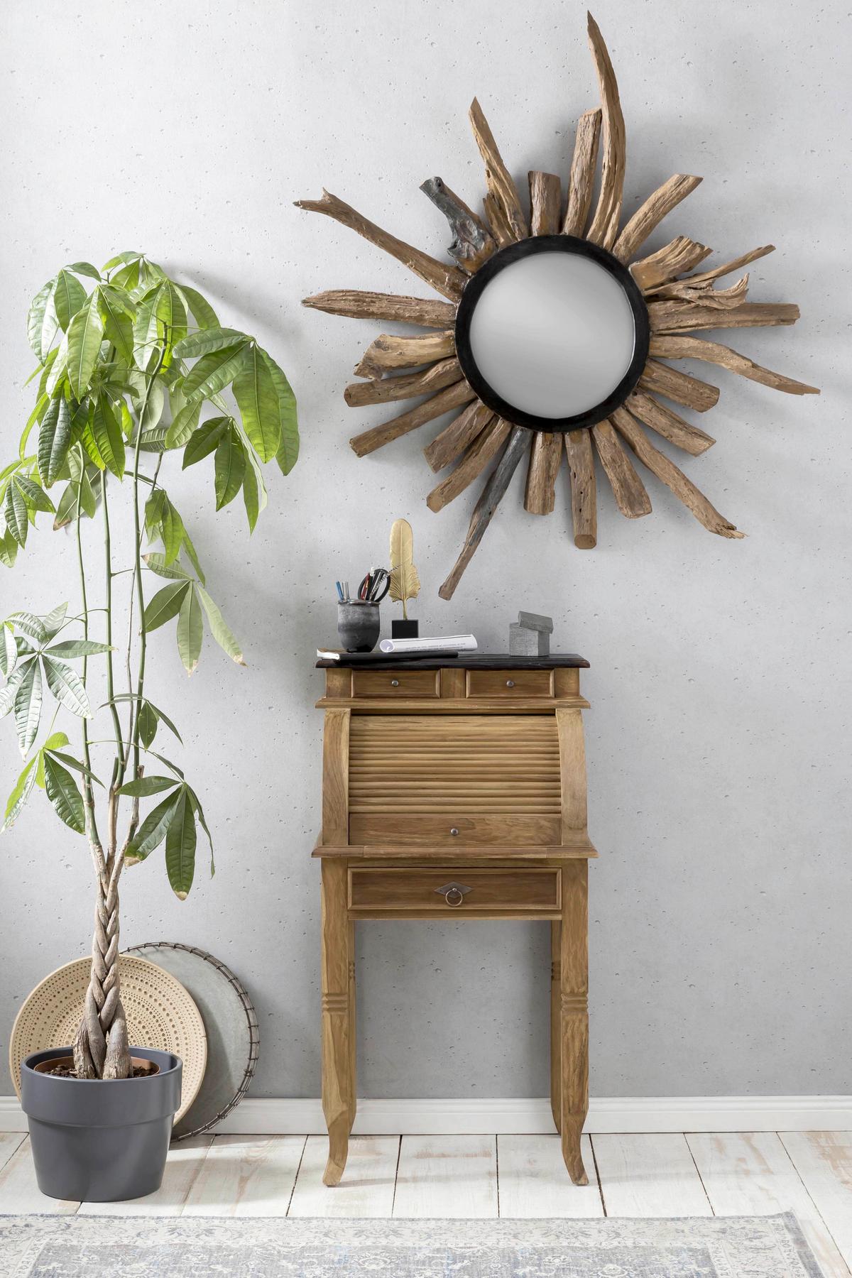 Sekretär Teakholz B: 55cm - Naturfarben/Braun, Design, Holz (55/100/41cm) - MID.YOU