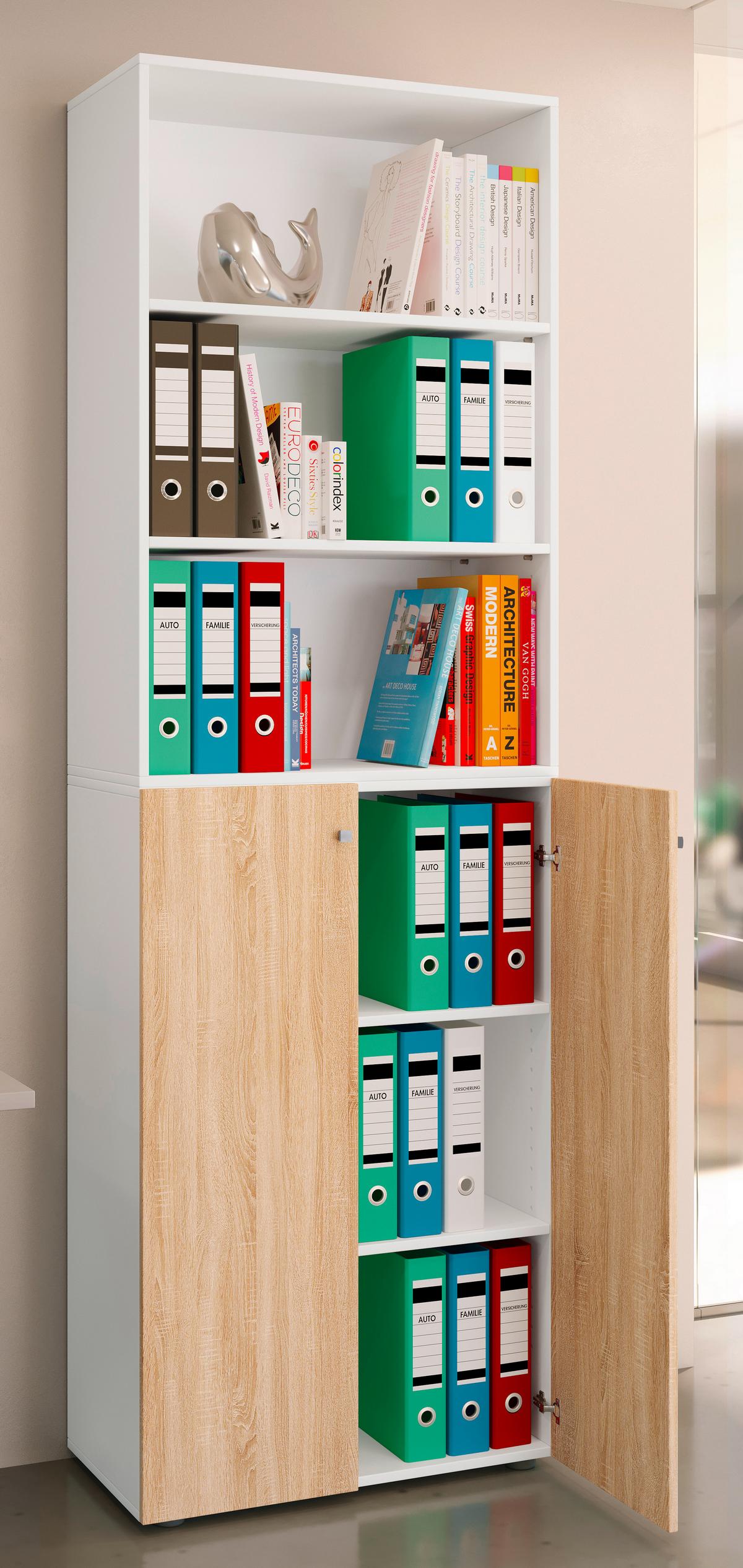 Aktenschrank Lona Weiß, Eiche Dekor B: 70cm - Weiß/Sonoma Eiche, Design, Holzwerkstoff (70/220/39cm) - MID.YOU