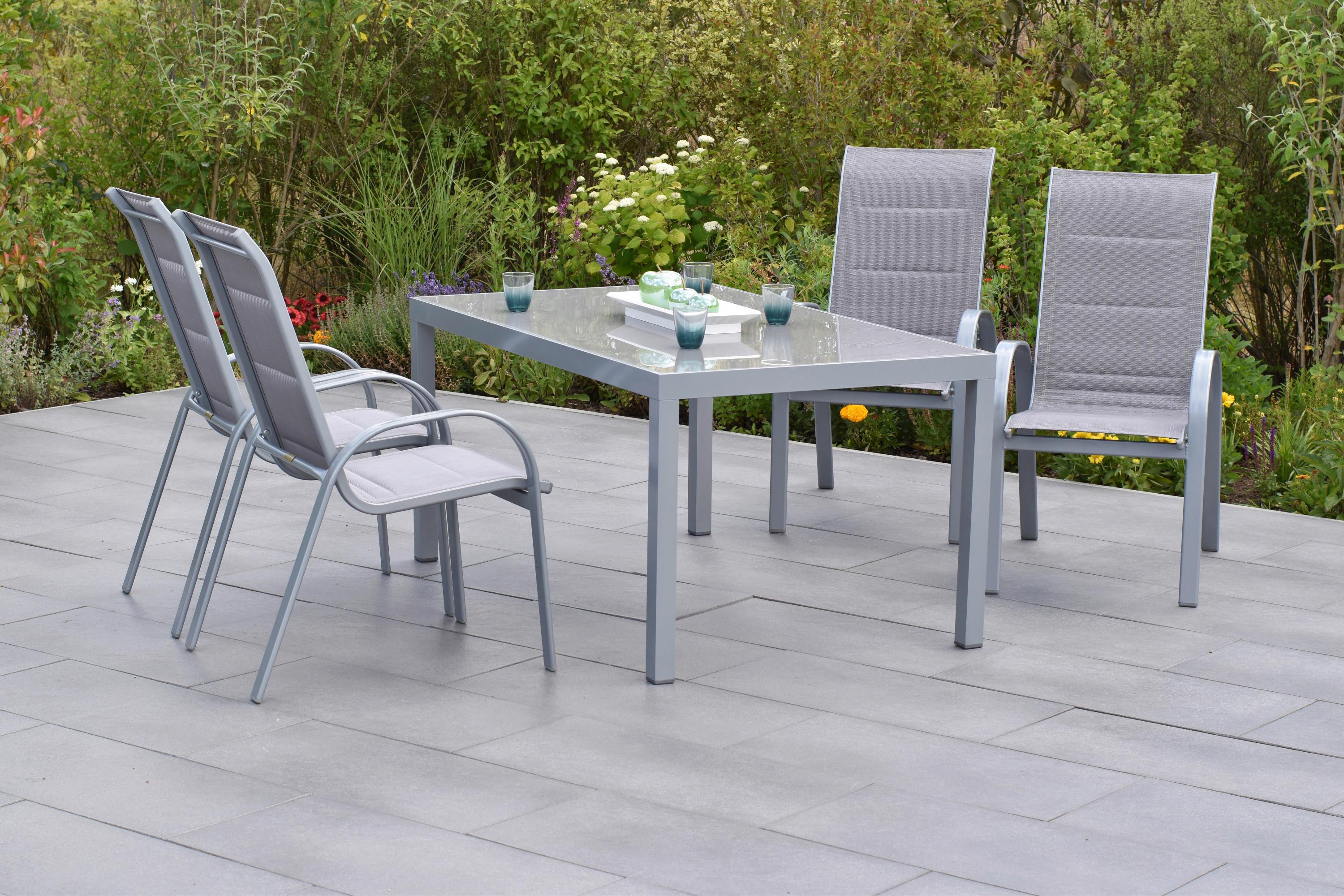 Gartenmöbel Set 5-Tlg Amalfi Di Lusso Metall/Textil - Silberfarben/Braun, MODERN, Textil/Metall - Gardenson