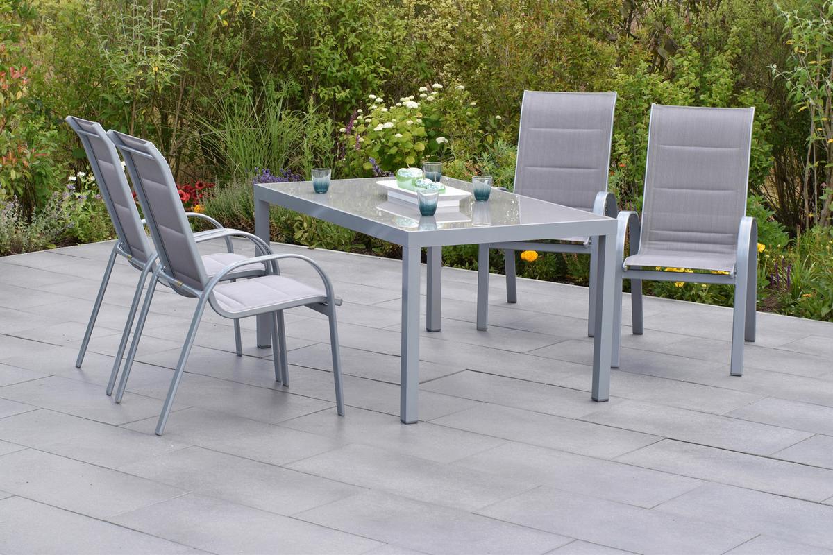 Gartenmöbel Set 5-Tlg Amalfi Di Lusso Metall/Textil - Silberfarben/Braun, MODERN, Textil/Metall - Gardenson