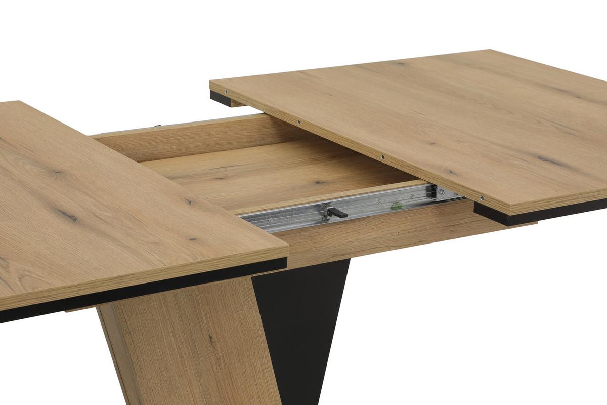 Esstisch Lucy T Eiche Dekor, B: 140-180cm - Eichefarben/Schwarz, KONVENTIONELL, Holzwerkstoff (140-180/90/76cm) - Boxxx