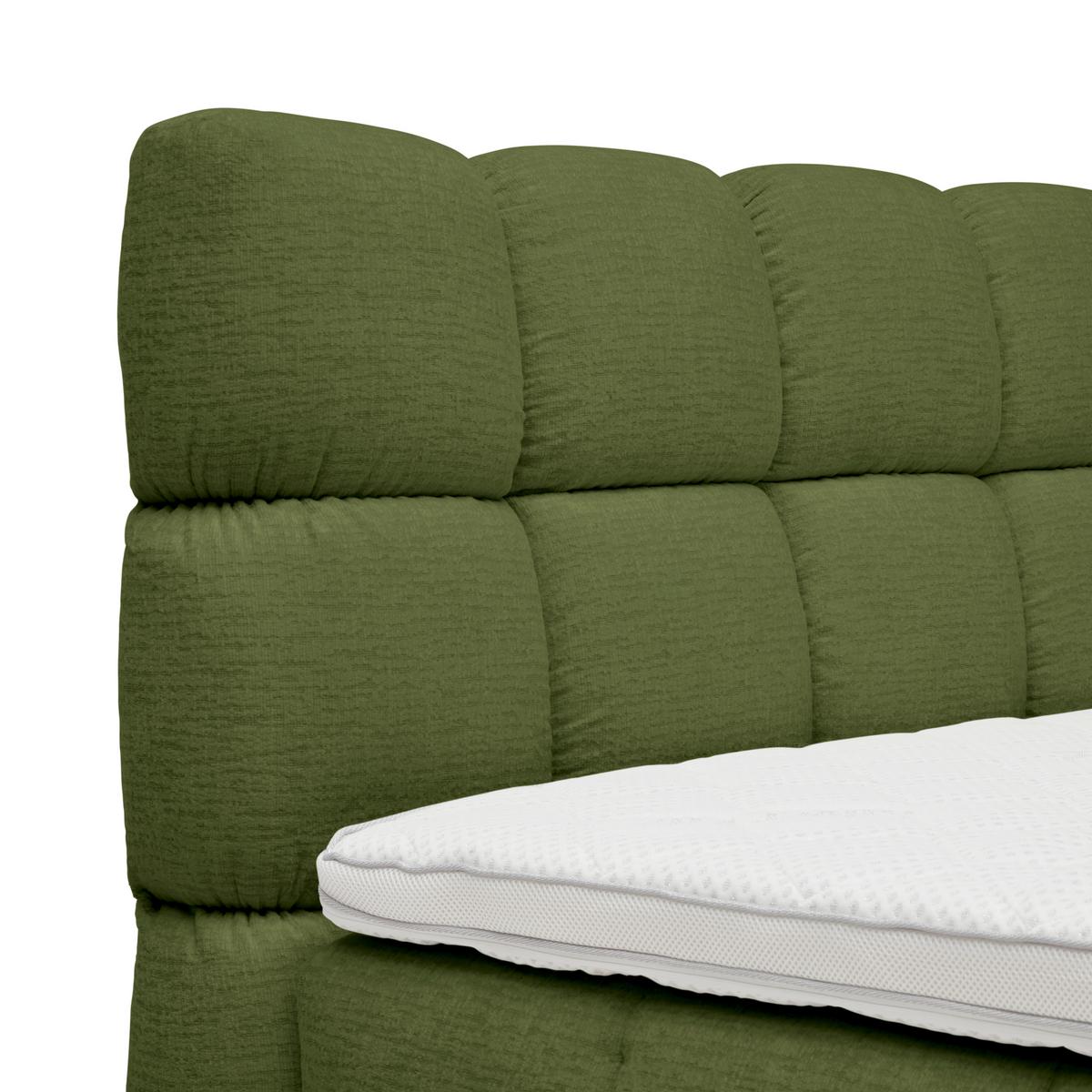 Boxspring posteľ BUBBLE BOX 180/200 cm, zelená - olivovozelená/čierna, Konventionell, kov/drevo (180/200cm) - Premium Living