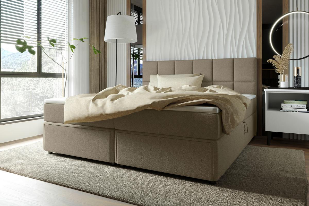 Boxspringbett Garda mit Topper 100x200 - Schwarz/Braun, KONVENTIONELL, Holzwerkstoff/Textil (100/200cm)