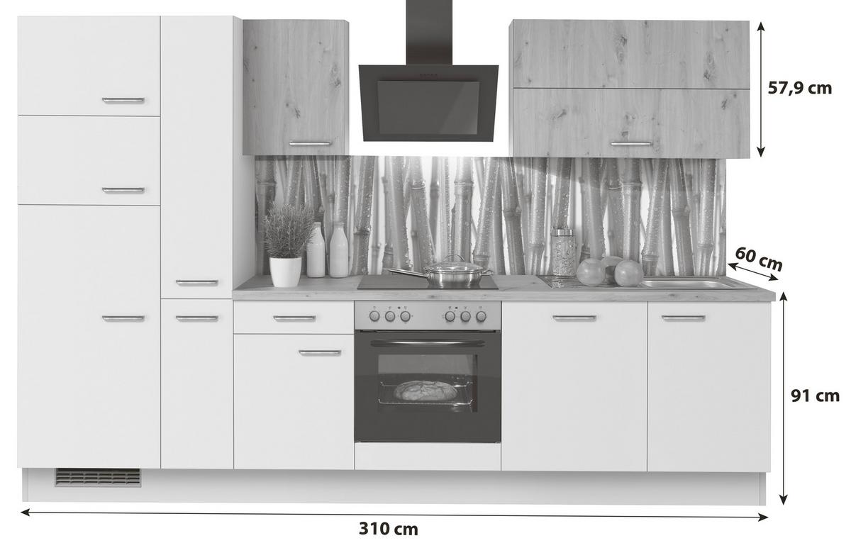 Küchenblock Ip1200 - Eichefarben/Hellgrau, Basics, Holzwerkstoff (310cm) - Impuls