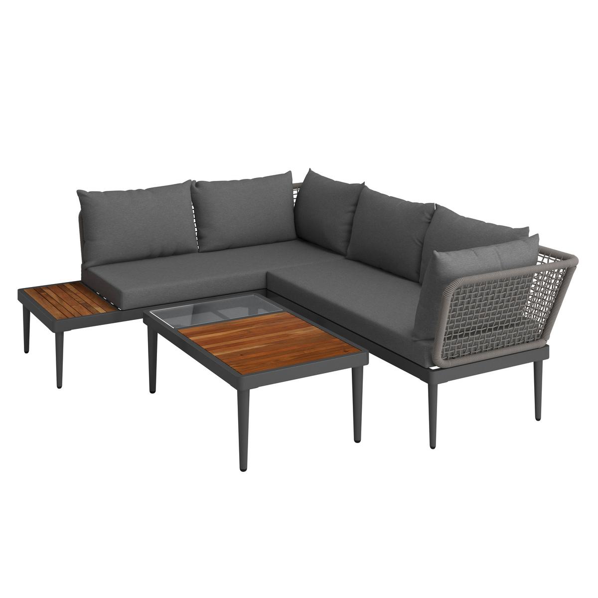 TERASOVÁ SEDACIA SÚPRAVA SUNNY - sivá/farba tíku, Modern, kov/drevo (186/73/76cm) - Mömax