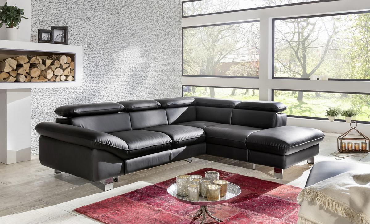 Ecksofa Mit Schlaffunktion Driver Schwarz Lederlook - Chromfarben/Schwarz, MODERN, Textil (266/214cm) - MID.YOU