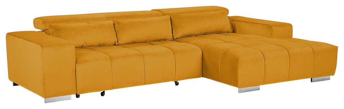 Ecksofa mit Relaxfunktion Orion Kopfstütze Klappbar Currygelb - Currygelb/Silberfarben, KONVENTIONELL, Textil (307/186cm) - Livetastic