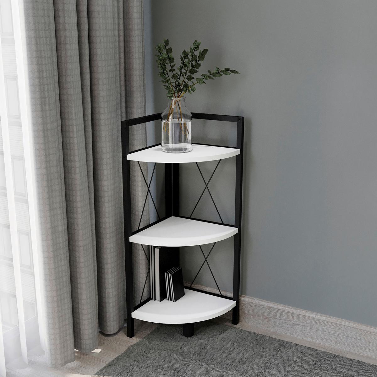 ROHOVÝ REGÁL INSASI 2 ECKREGAL - bílá/černá, Design, kov/kompozitní dřevo (34/87/34cm) - MID.YOU