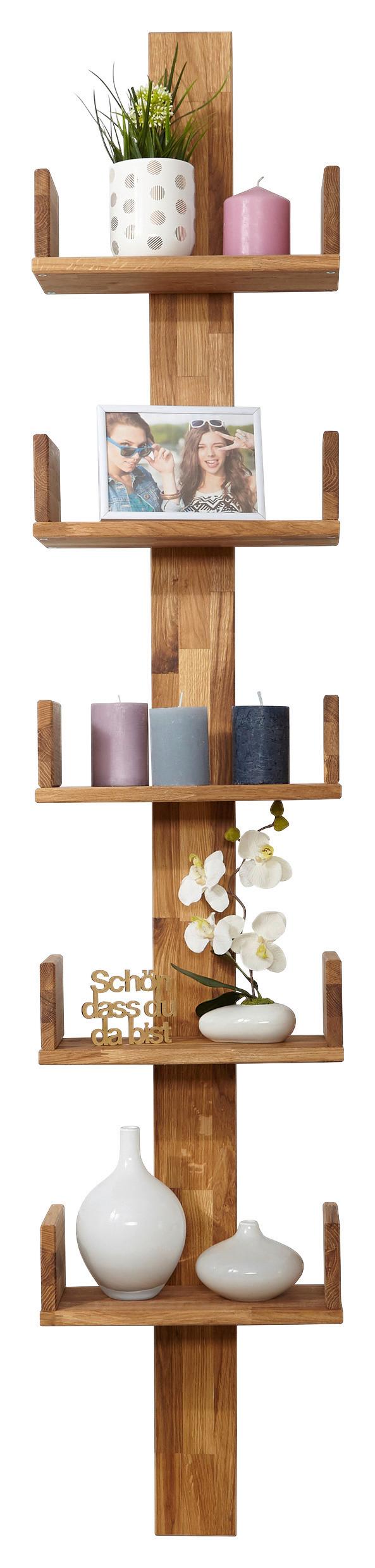 Wandregal Pepe B: 35 cm Eiche Massiv 5 Fächer - Naturfarben, MODERN, Holz (35/180/17cm) - MID.YOU