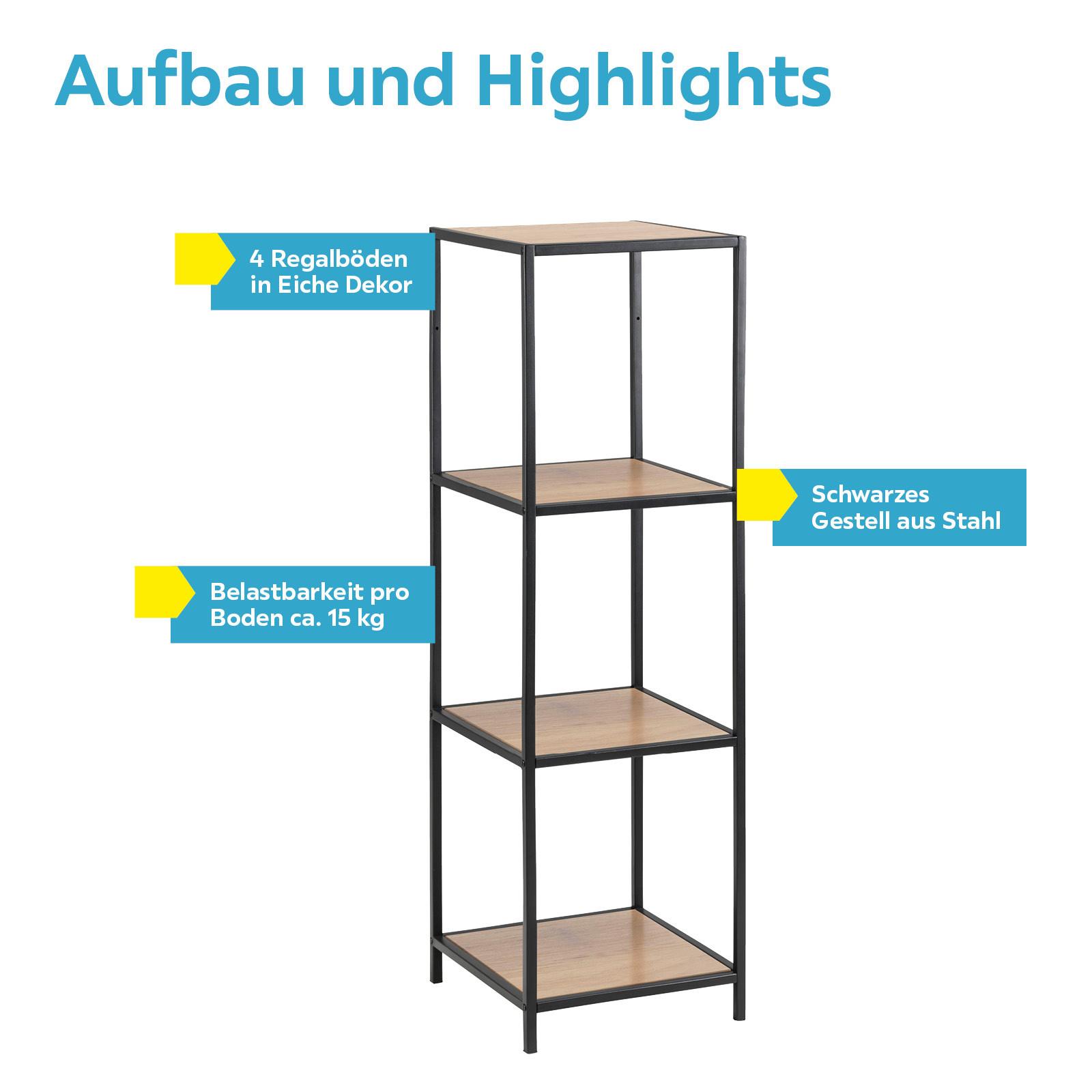 Regal Seaford B 35cm, Schwarz/Eiche Dekor - Eichefarben/Schwarz, Trend, Holzwerkstoff (35,0/119,5/37,0cm) - MID.YOU