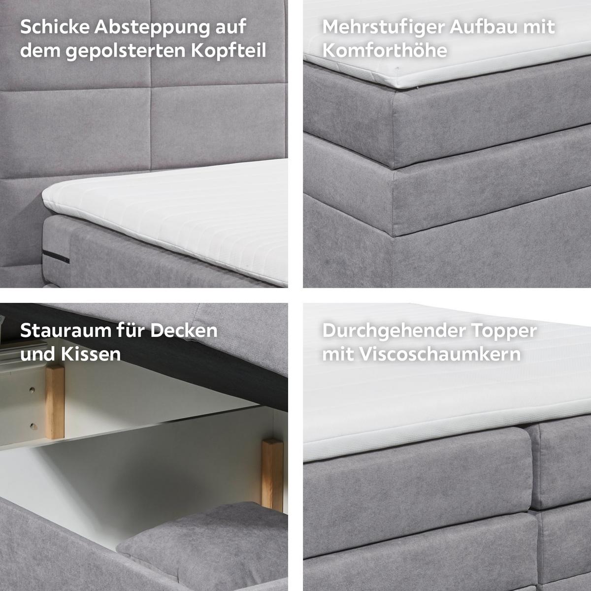Boxspringbett Mit Topper & Bettkasten 180x200 Tacoma 3 - Hellgrau, KONVENTIONELL, Kunststoff (180/200cm) - MID.YOU