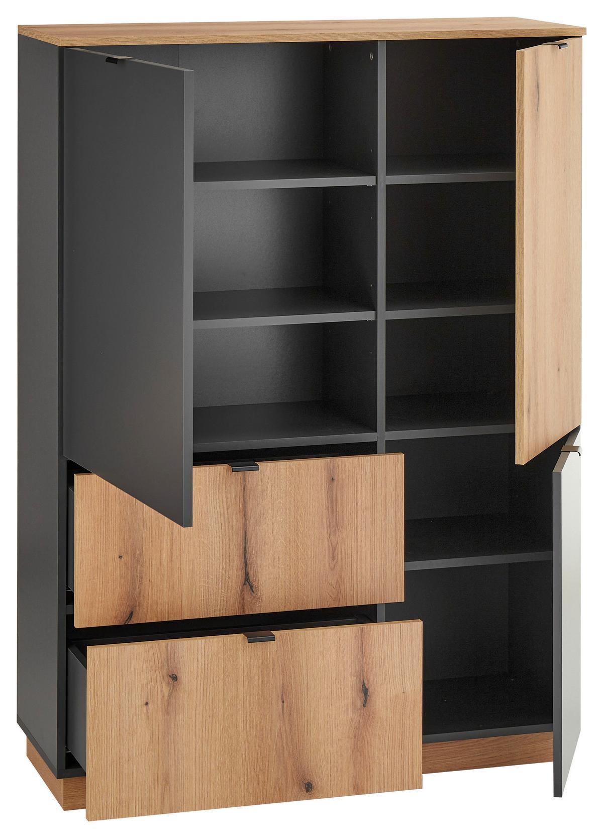 Highboard Vince II B: 191 cm Anthrazit/Evoke Oak Dekor - Eichefarben/Anthrazit, Trend, Holzwerkstoff (191/100/38cm) - Livetastic