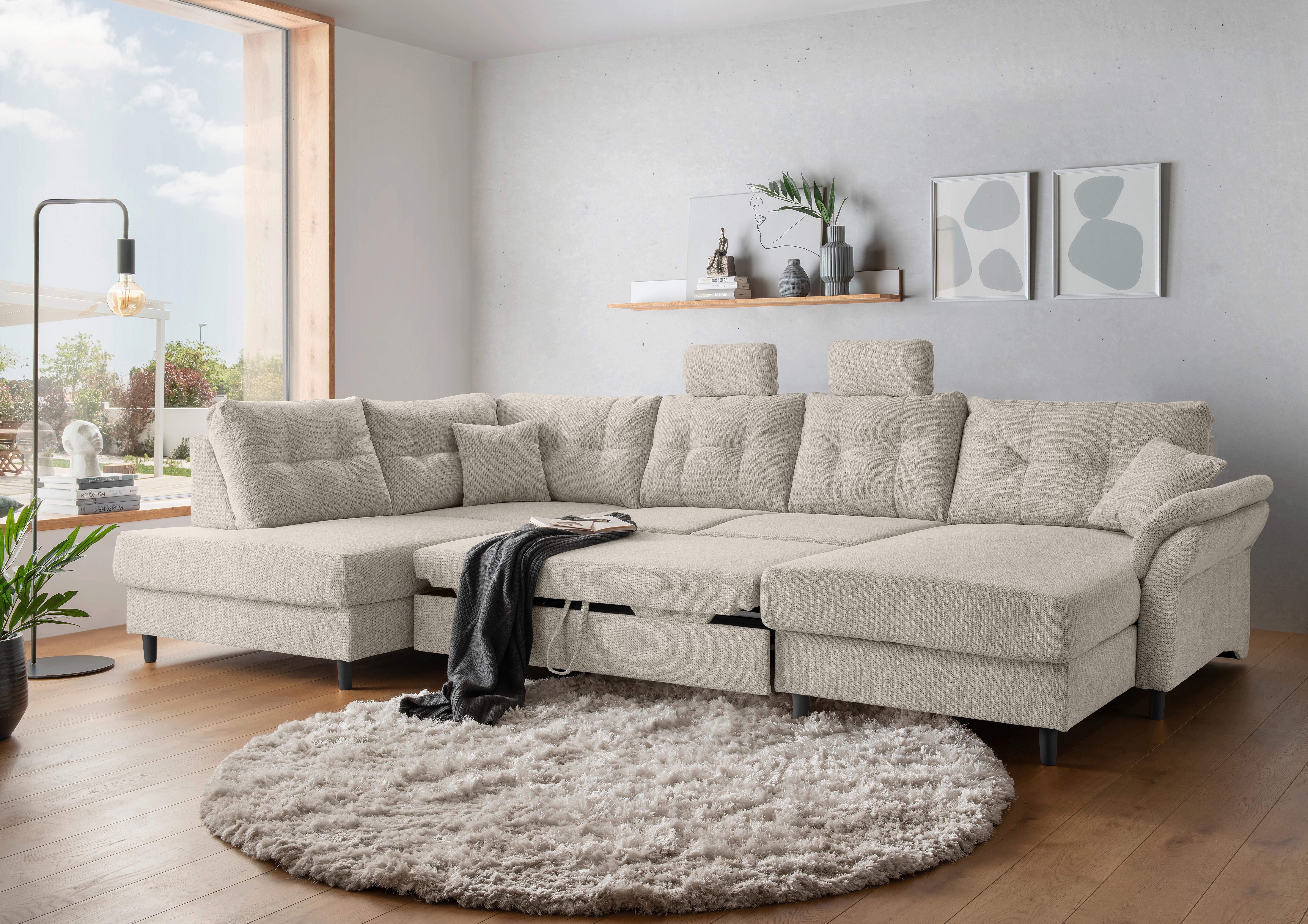 Wohnlandschaft Brizzini Beige U: 206x338x176 cm - Beige/Schwarz, MODERN, Textil (206/338/176cm) - Livetastic