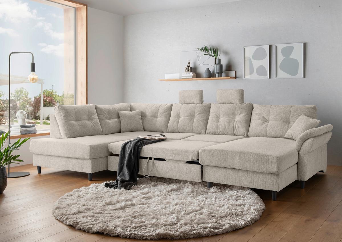 Wohnlandschaft Brizzini Beige U: 206x338x176 cm - Beige/Schwarz, MODERN, Textil (206/338/176cm) - Livetastic