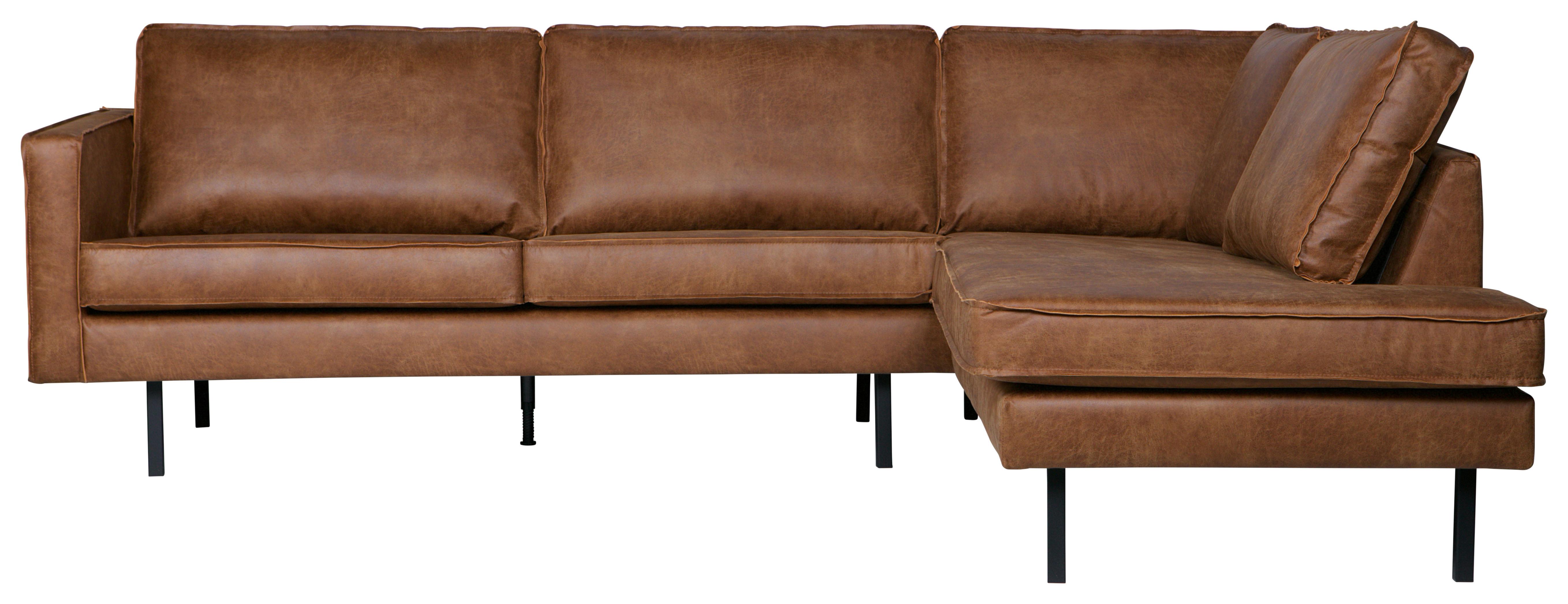 Ecksofa Rodeo Cognac S: 266x213cm - Cognac/Schwarz, Design, Leder/Textil (266/213cm) - Livetastic