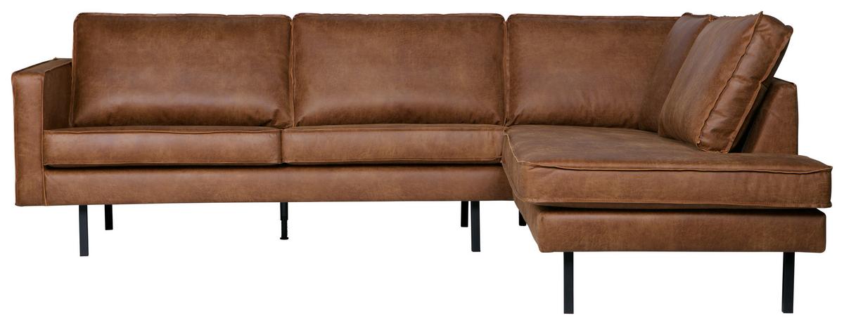 Ecksofa Rodeo Cognac S: 266x213cm - Cognac/Schwarz, Design, Leder/Textil (266/213cm) - Livetastic