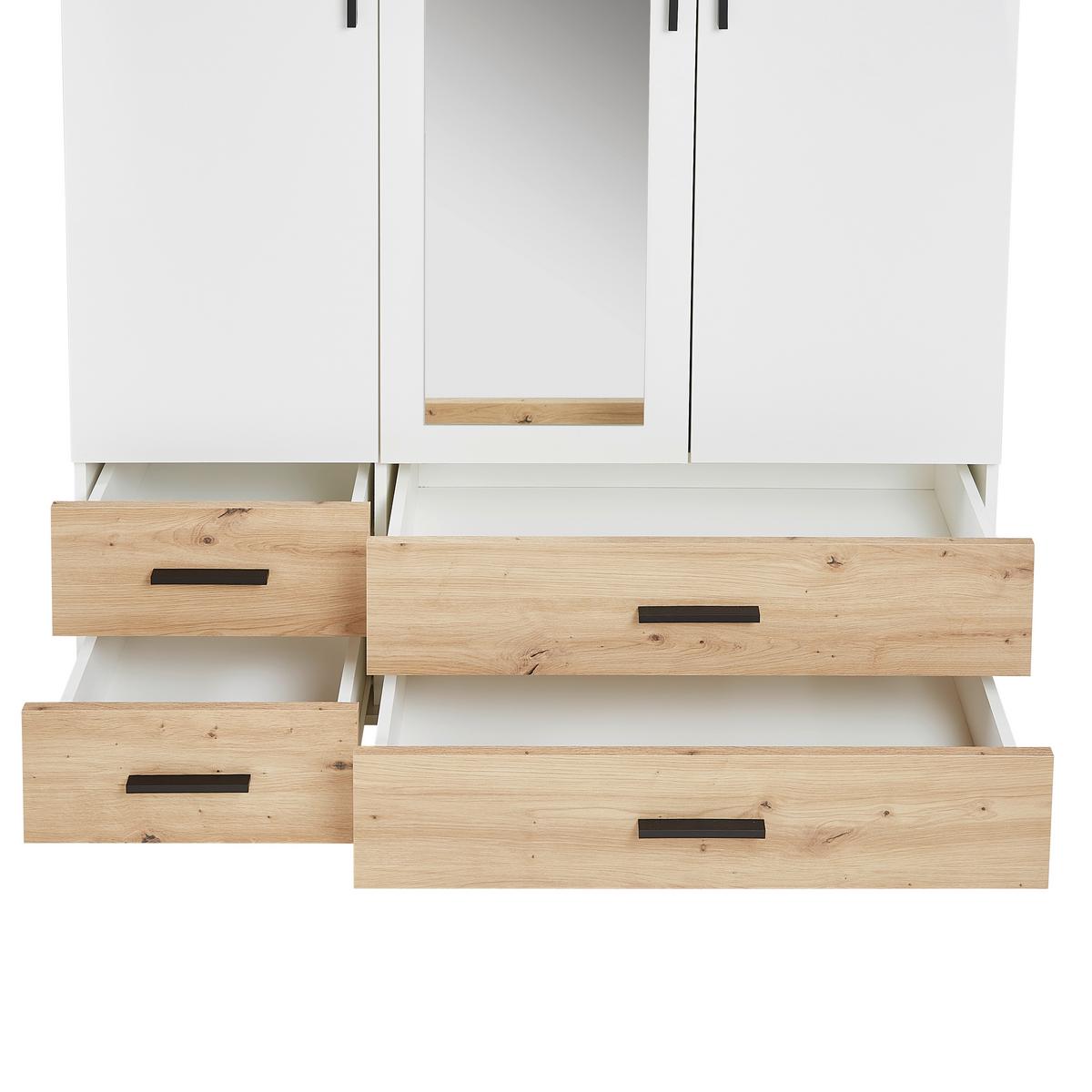 Šatní skříň se zrcadlem a zásuvkami Rasant, bílá/dub - bílá/černá, Konvenční, kompozitní dřevo/plast (127/188/52cm) - Mömax