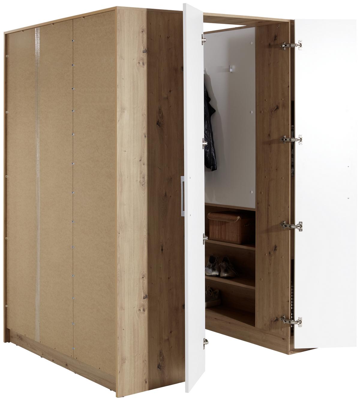 Eckschrank Begehbar Mit Regal 150cm Box, Eiche Dekor/weiß - Weiß/Eiche Artisan, MODERN, Holzwerkstoff (150/205/120cm) - Ondega