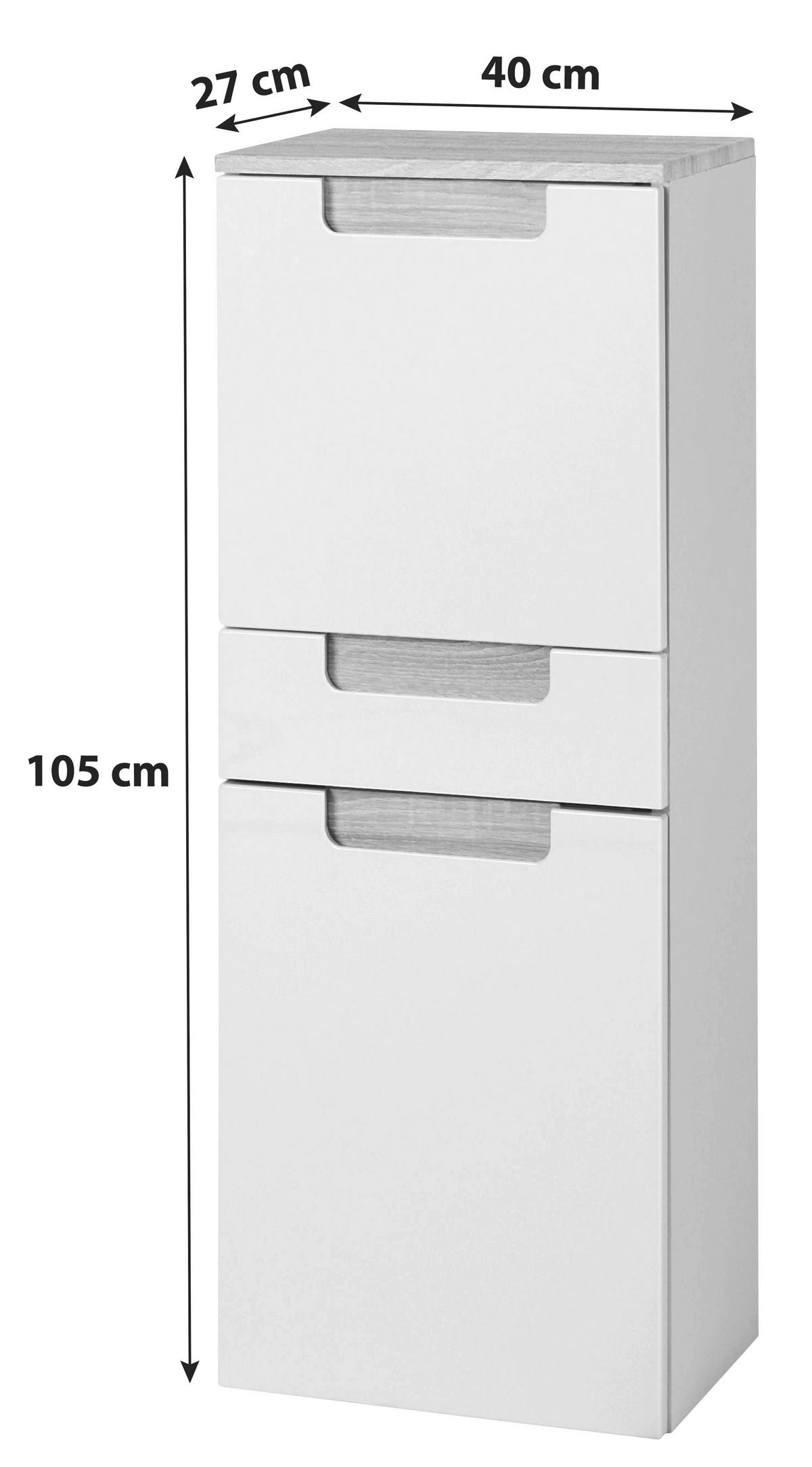 Midischrank mit Türdämpfer Siena 40cm Weiß/Eiche Dekor - Weiß/Silbereichenfarben, MODERN, Holzwerkstoff (40/105/27cm) - Held