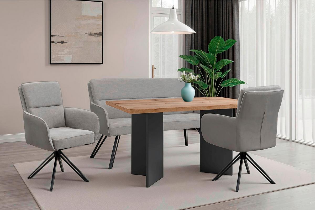 Sitzbank Tino - Hellgrau/Schwarz, MODERN, Textil/Metall (140/94/67cm) - MID.YOU