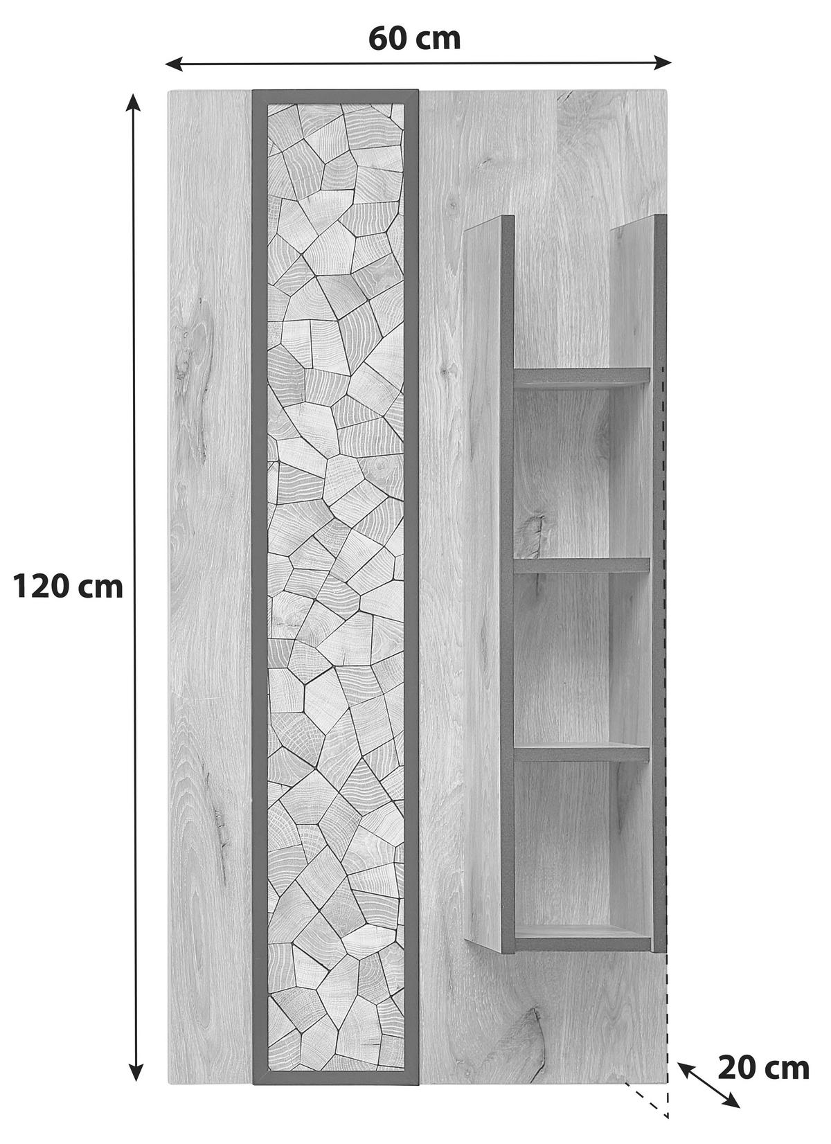 WANDREGAL RUBEN - Eichefarben/Schwarz, KONVENTIONELL, Holzwerkstoff (60/120/20cm) - Livetastic