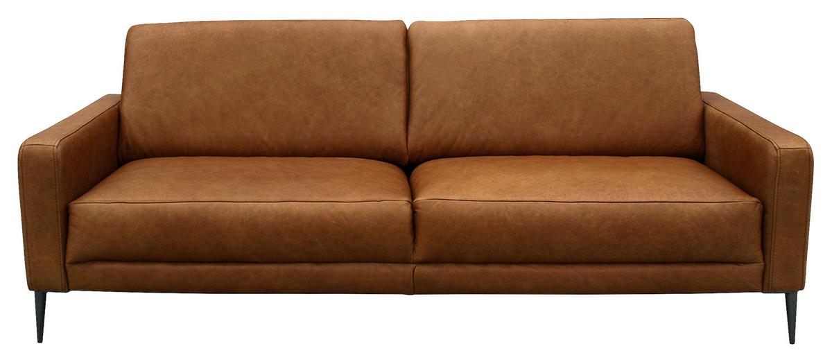 3-Sitzer-Sofa Spring, Cognac B: 187 cm - Cognac/Schwarzchrom, Design, Leder (187/85/92cm) - Livetastic