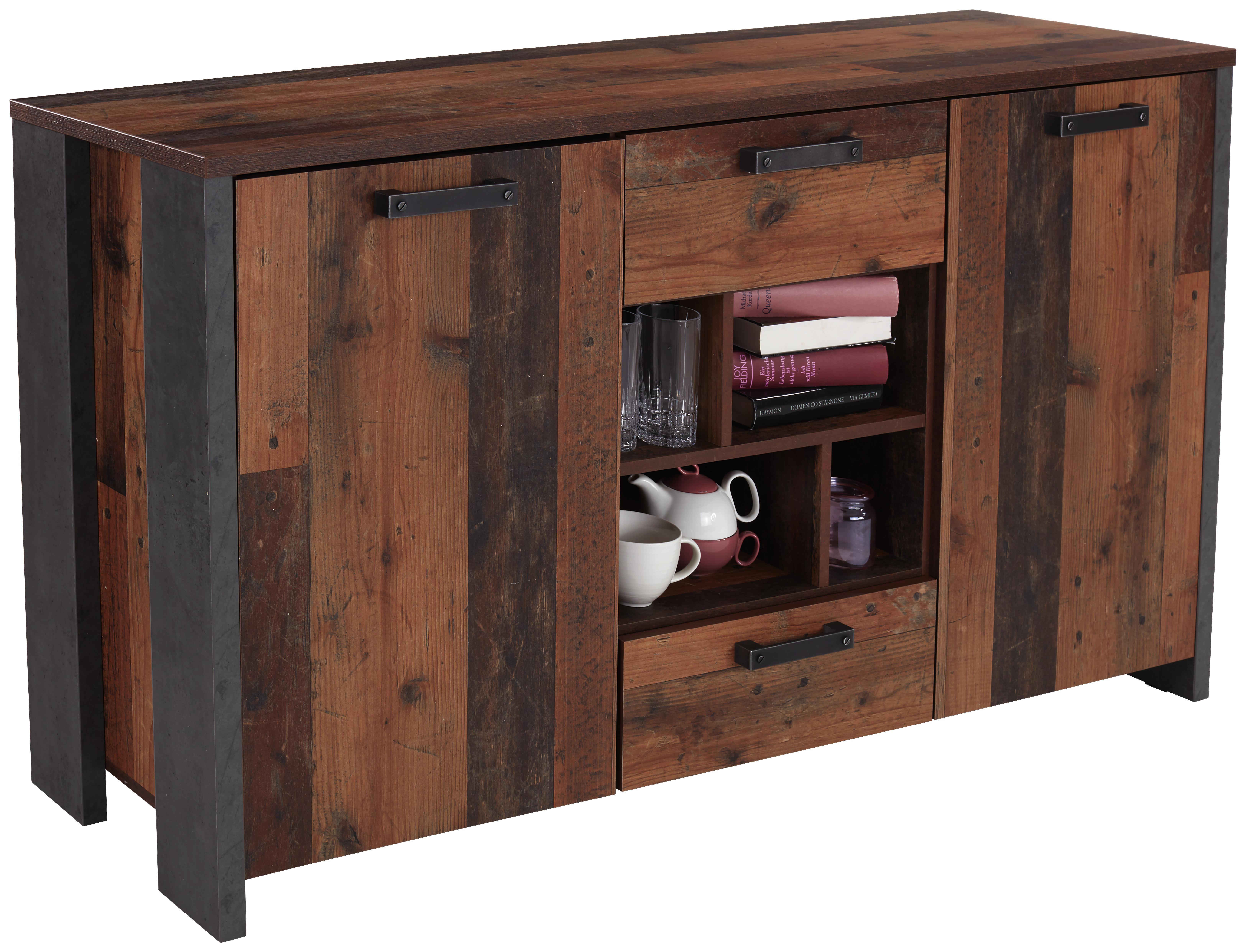 Sideboard Clif B:156cm Old Wood Vintage/ Beton Dekor - Dunkelgrau, MODERN, Holzwerkstoff/Kunststoff (156,4/86,3/41,6cm)