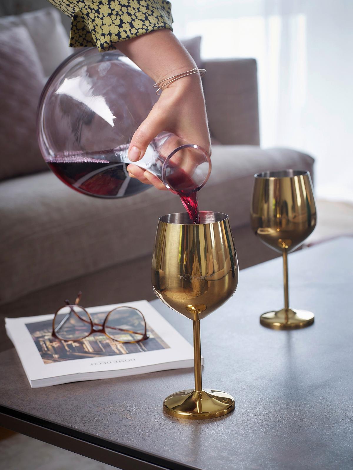 Weingläser Echtwerk Metall, Goldfarben, Je 500ml - Goldfarben, Basics, Metall (9,3/4,5/21cm) - Echtwerk