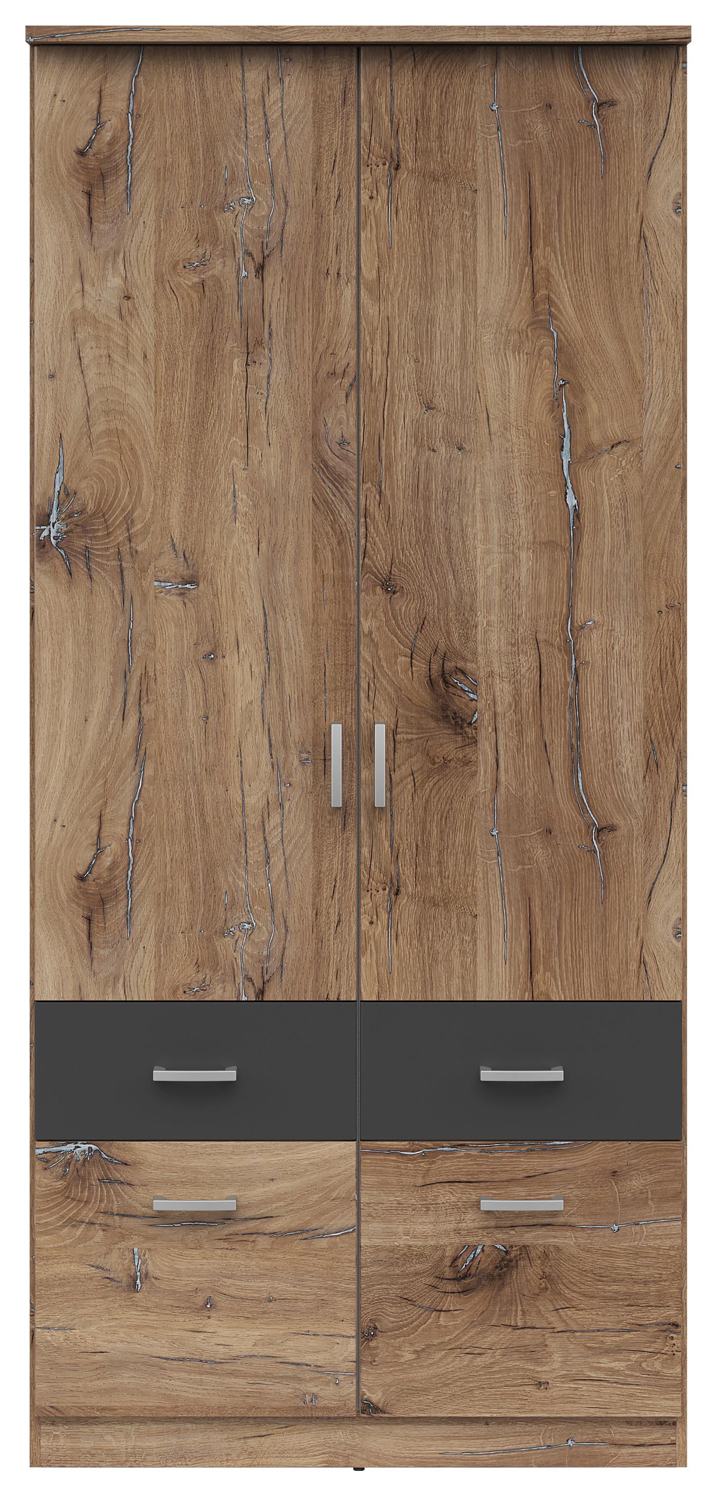 Zweitüriger Kleiderschrank aus Holzdekor in Flagstaff Eiche und Graphit