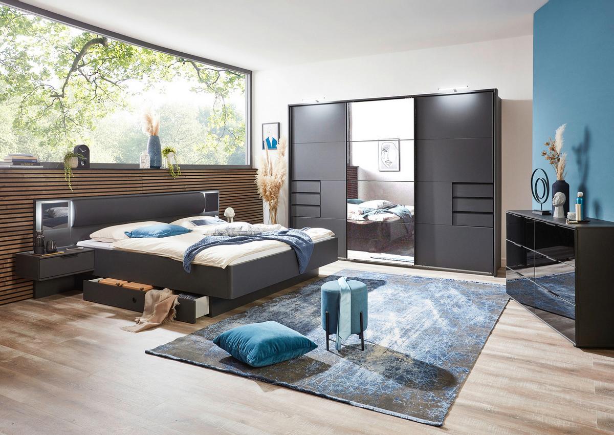 Futonágy Éjjeliszekrénnyel Barcelona 180x200 Cm Grafit - grafitszürke/fekete, Basics, faalapú anyag/üveg (180/200cm) - Livetastic