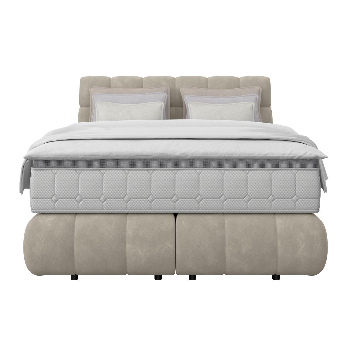 Boxspringbett Nobu Taupe, Lf: 140x200 Cm - Taupe/Schwarz, Trend, Holz/Textil (140/200cm)