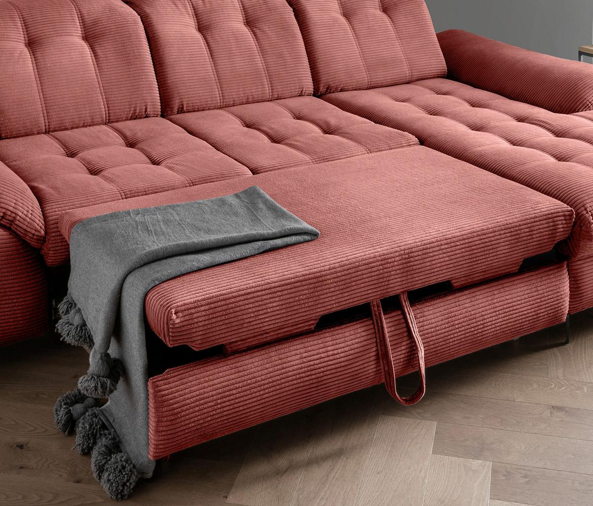 Eckschlafsofa Delphino Koralle S: 273x189 cm - Koralle/Schwarz, MODERN, Textil (273/189cm) - Livetastic