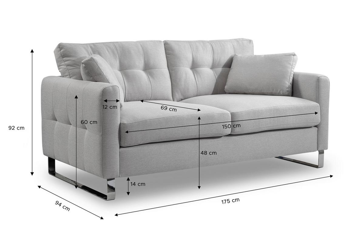 2-Sitzer-Sofa Hera Hellgrau B: 172cm - Chromfarben/Hellgrau, Basics, Holz/Textil (172/92/94cm) - MID.YOU