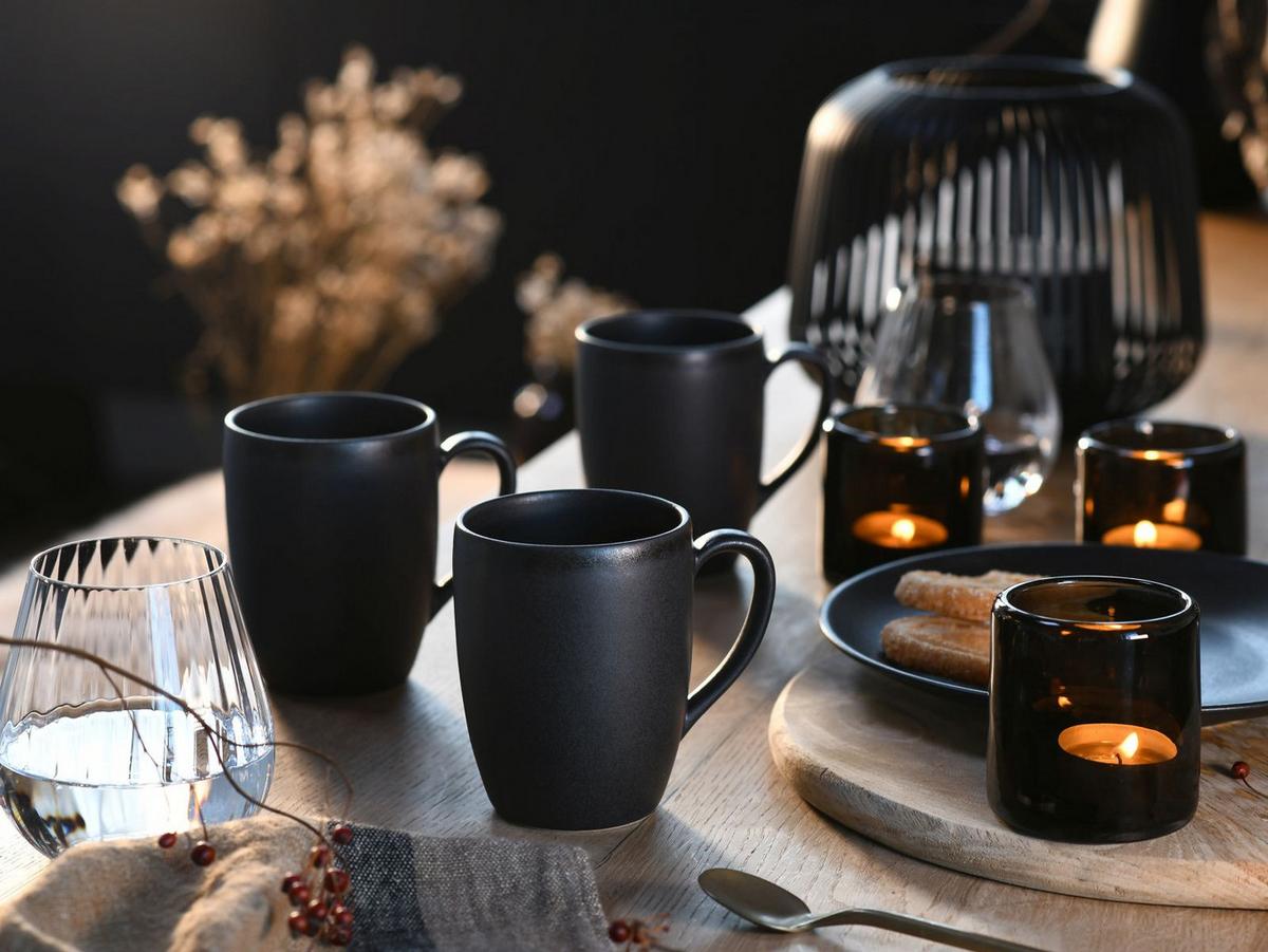 Kaffeebecher Steinzeug 300 ml 6 Stk. Schwarz - Schwarz, Basics, Keramik (300ml) - Creatable