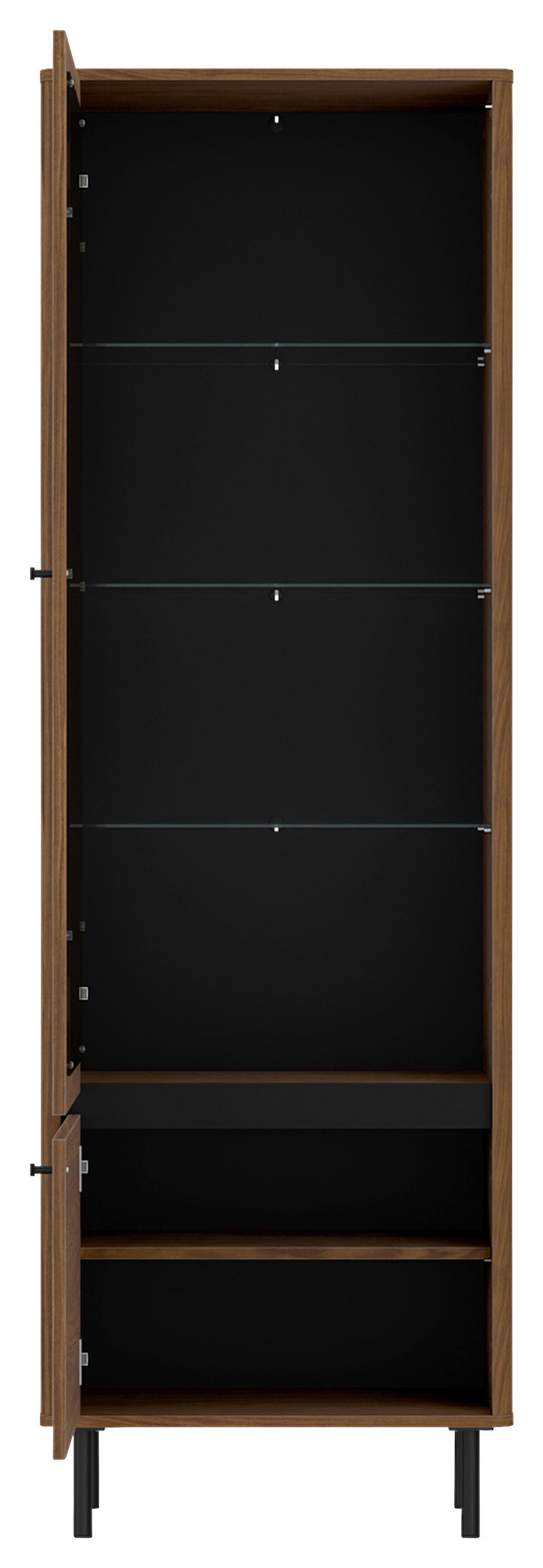 Vitrine Revillo Nussbaumfarben B: 63cm - Nussbaumfarben/Schwarz, Basics, Glas/Holzwerkstoff (63/195/40cm)