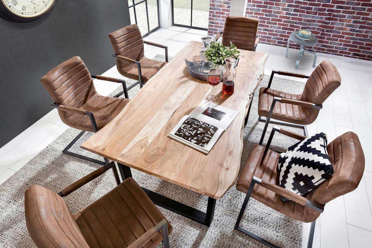 ESSTISCH Naturfarben/Schwarz L: 200cm - Schwarz/Naturfarben, MODERN, Holz/Metall (200/100/78cm) - MID.YOU