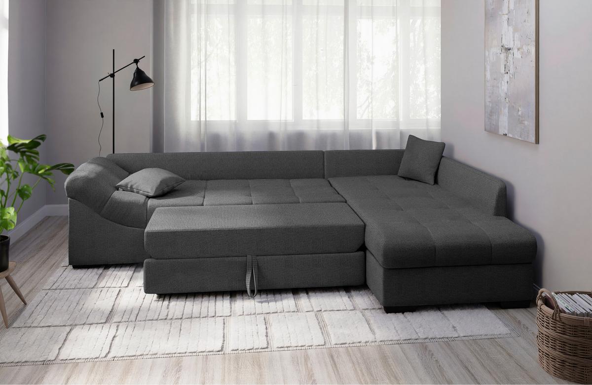 Eckschlafsofa Alvito Anthrazit S: 298x202 Cm - Anthrazit/Schwarz, MODERN, Textil (298/202cm) - MID.YOU