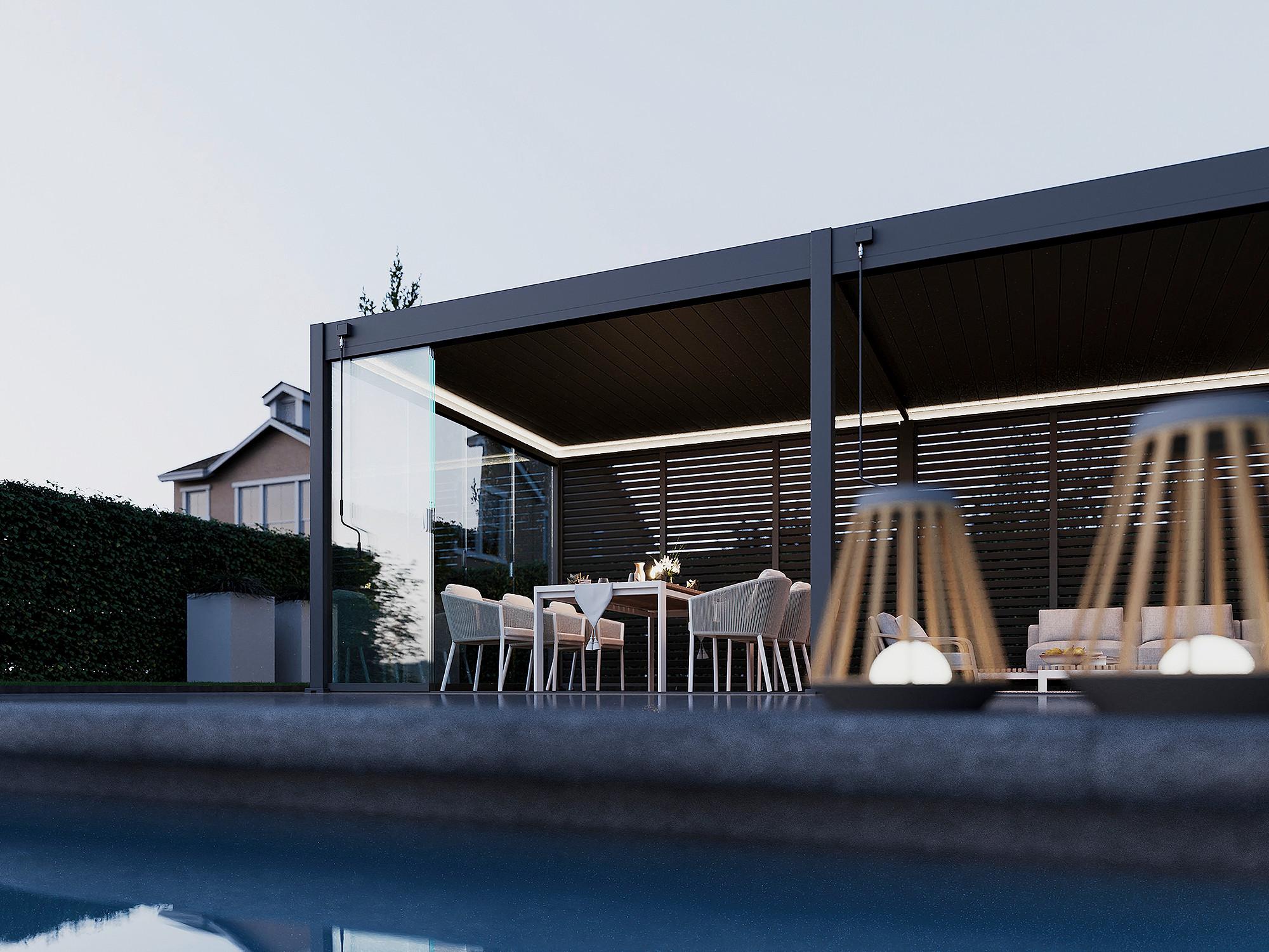 Pergola Deluxe 720x360cm Sturmfest, Gartenpavillon - Anthrazit, Basics, Metall (720/255/360cm) - WEIDE